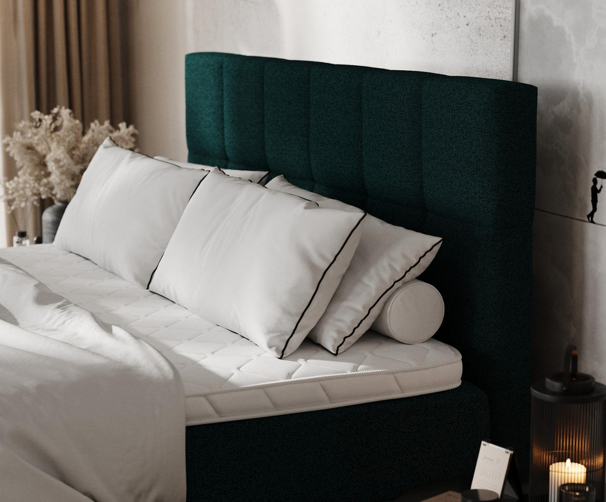 BOXBETT Savio 160/200 cm Grün im Riva Stoff - Schwarz/Grün, Holz/Holzwerkstoff (160/200cm) - AltaBeds