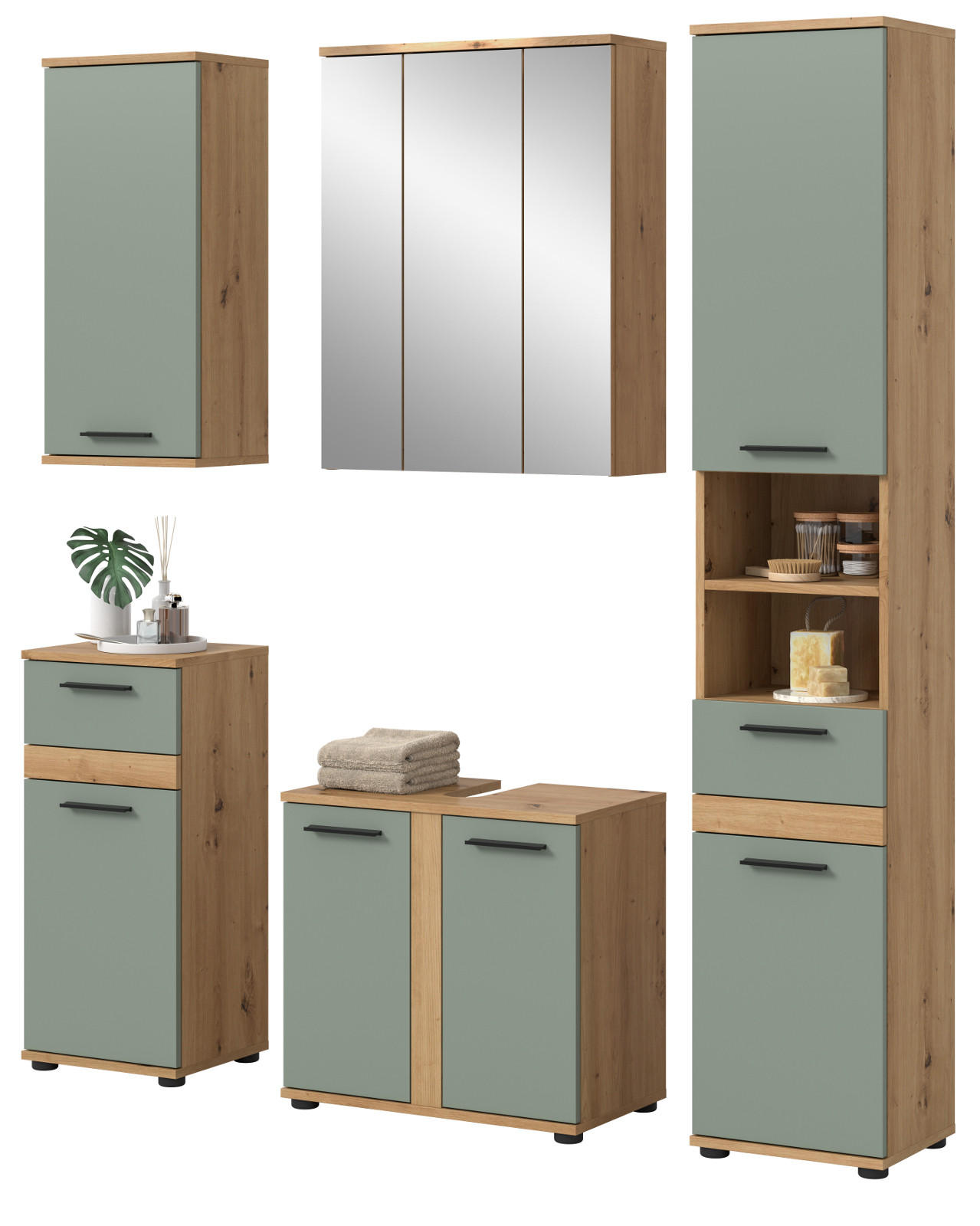 Inn.Furn Badmöbel-Set Salbeigrün 164x191x34 cm