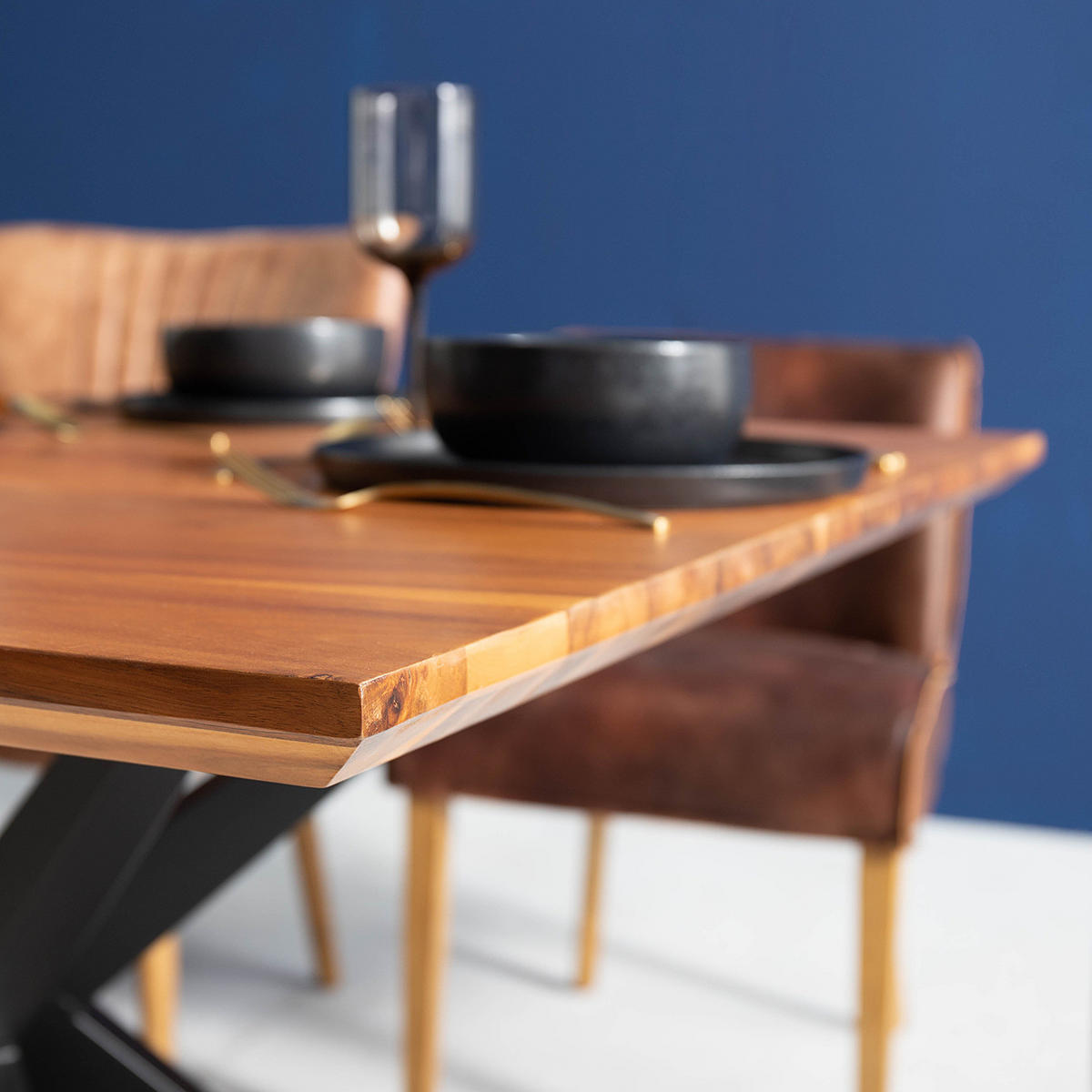 ESSTISCH - Akazie massiv / Eisen - Akazie / Schwarz - Akaziefarben, Holz (100/220/75cm) - home24