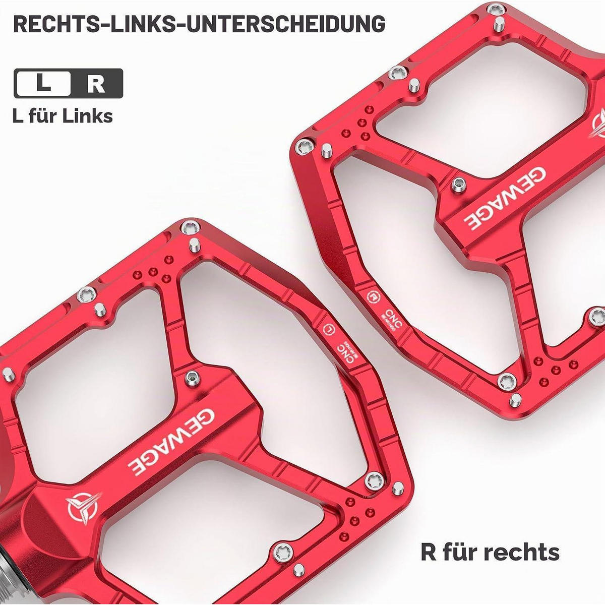 MTB Pedale CNC Aluminium 3-fach-Lagersystem 9/16″ Chromoly Rot - Rot, Metall (10.4/1.5/11cm)