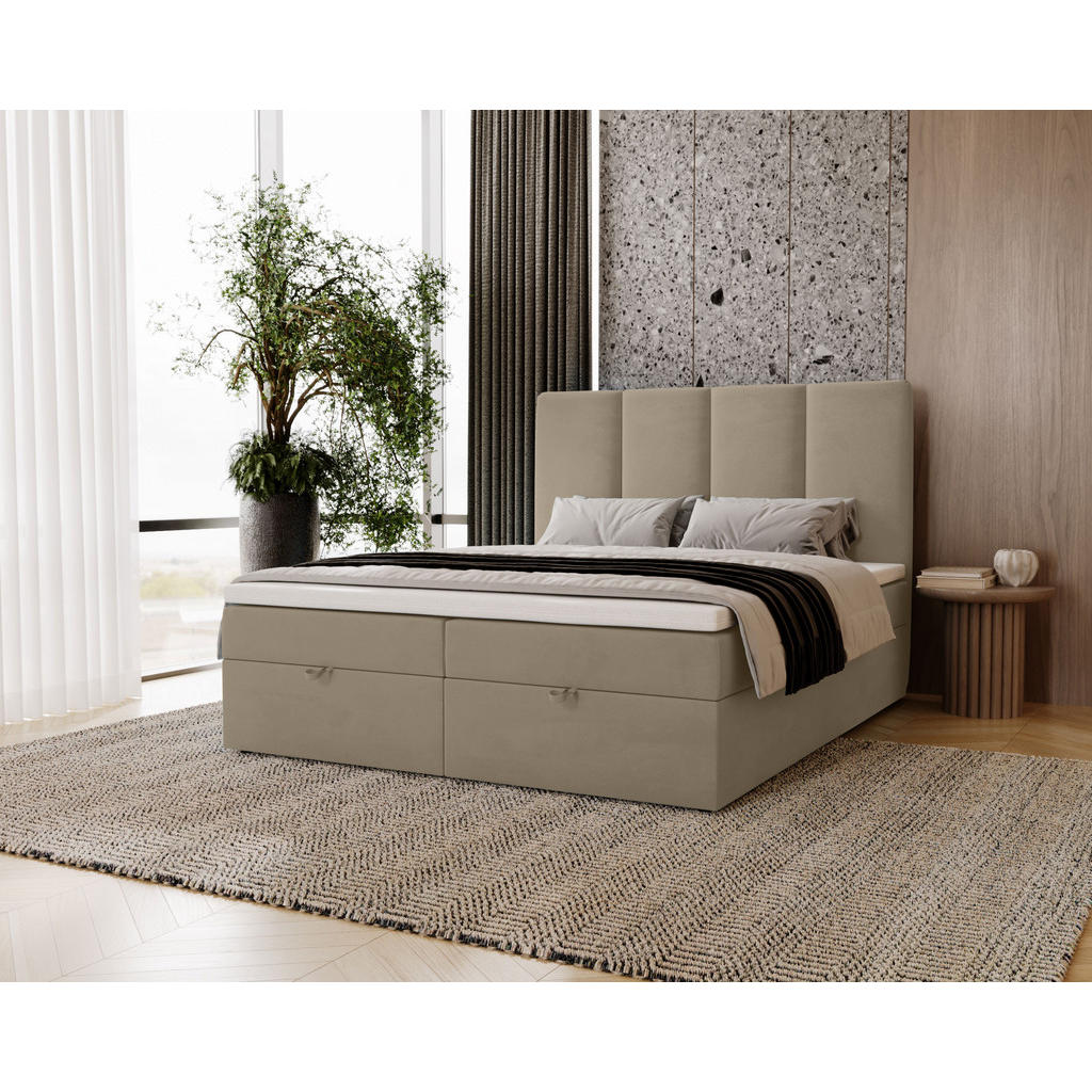 Thumbnail - Agmat-Furniture Boxbett, Hellbraun, Textil, Höhe ca. 12 cm, 120x200 cm, Oeko-Tex® Standard 100, Schlafzimmer, Betten, Bo...
