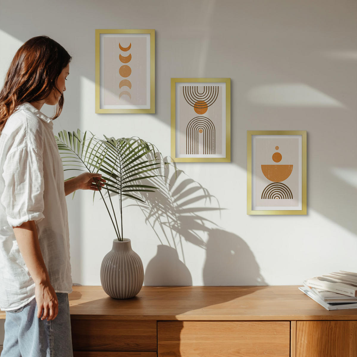 BILDER SET 3er Set - 20x30 cm Goldrahmen - Boho-minimalistische Dekorationen - Goldfarben, Kunststoff (20/30cm) - TULUP