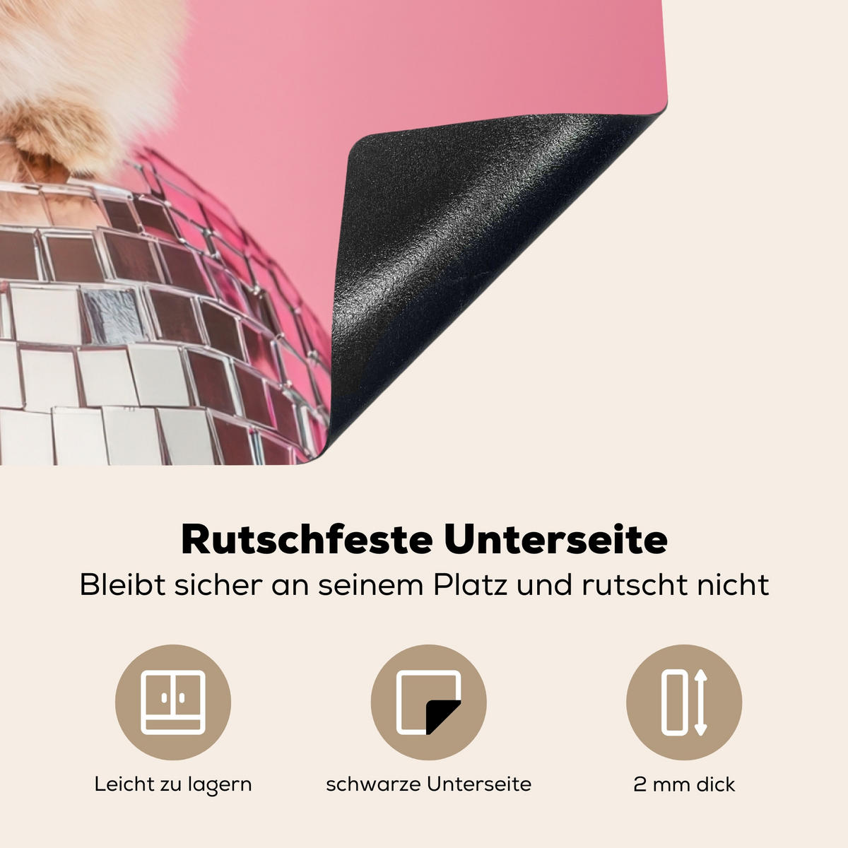 HERDABDECKPLATTE Schleife - Discoball - Kaninchen Induktionsmatte 77x59 cm - Pink, Kunststoff (77/59/0.2cm) - MuchoWow