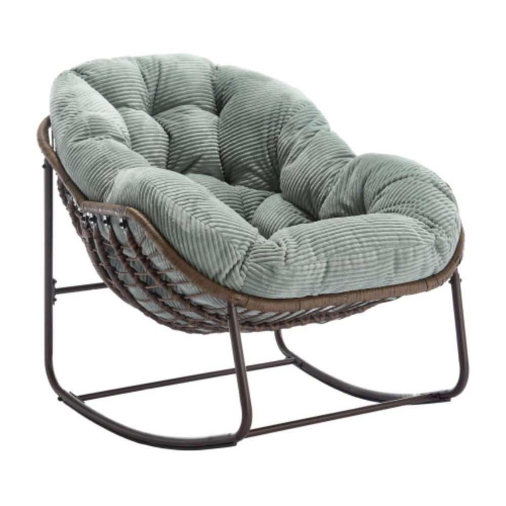 SCHAUKELSTUHL Schaukelsessel,Rattanstuhl mit Stahlrahmen,Grün-Cord - Mintgrün, Metall (94.5/80/111cm) - LVHOM