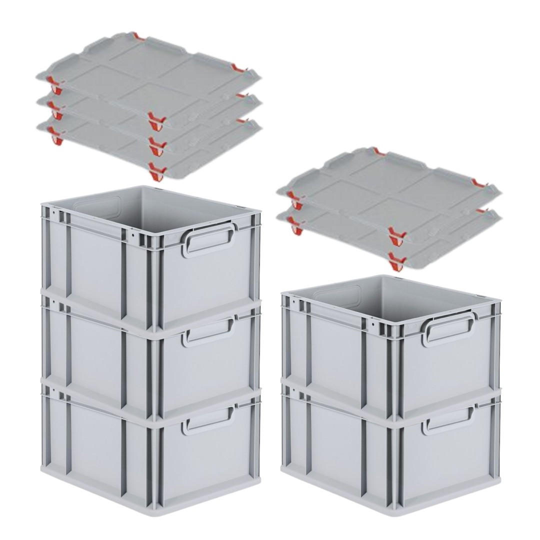 EUROBOX 5x Nextgen Economy Mit Auflagedeckel Grau/Rot Griffe Geschlossen 20 Liter - Rot, Kunststoff (30/22/40cm) - PROREGAL