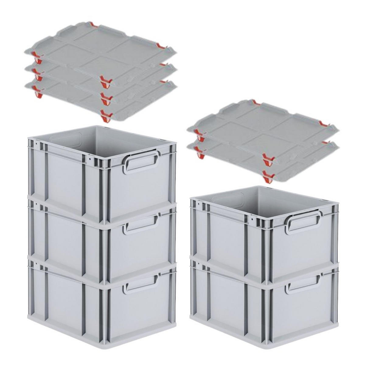 EUROBOX 5x Nextgen Economy Mit Auflagedeckel Grau/Rot Griffe Geschlossen 20 Liter - Rot, Kunststoff (30/22/40cm) - PROREGAL