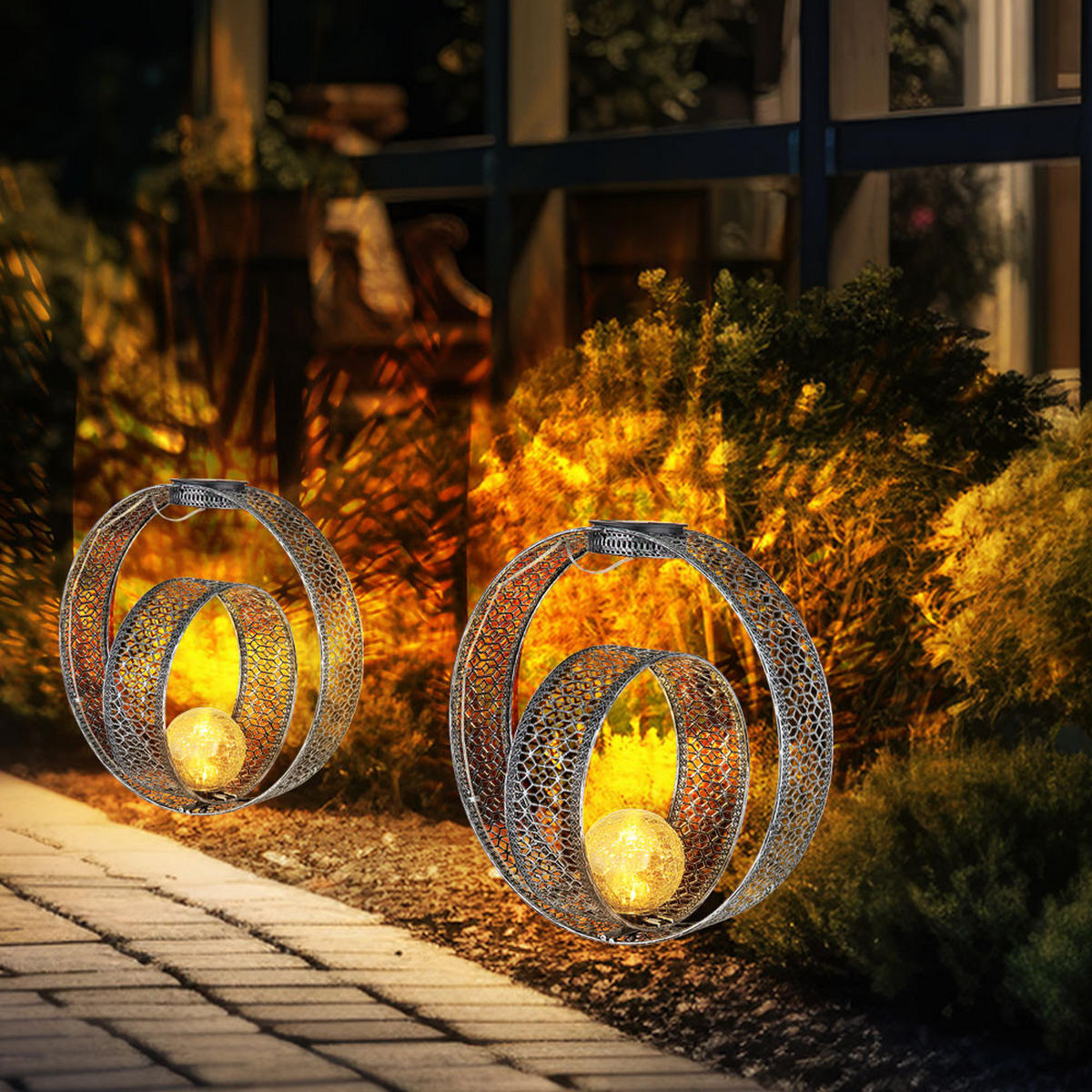 LED AUSSENLEUCHTE Solarleuchte Silber - Silberfarben, Glas (30/20/42cm) - Globo Lighting