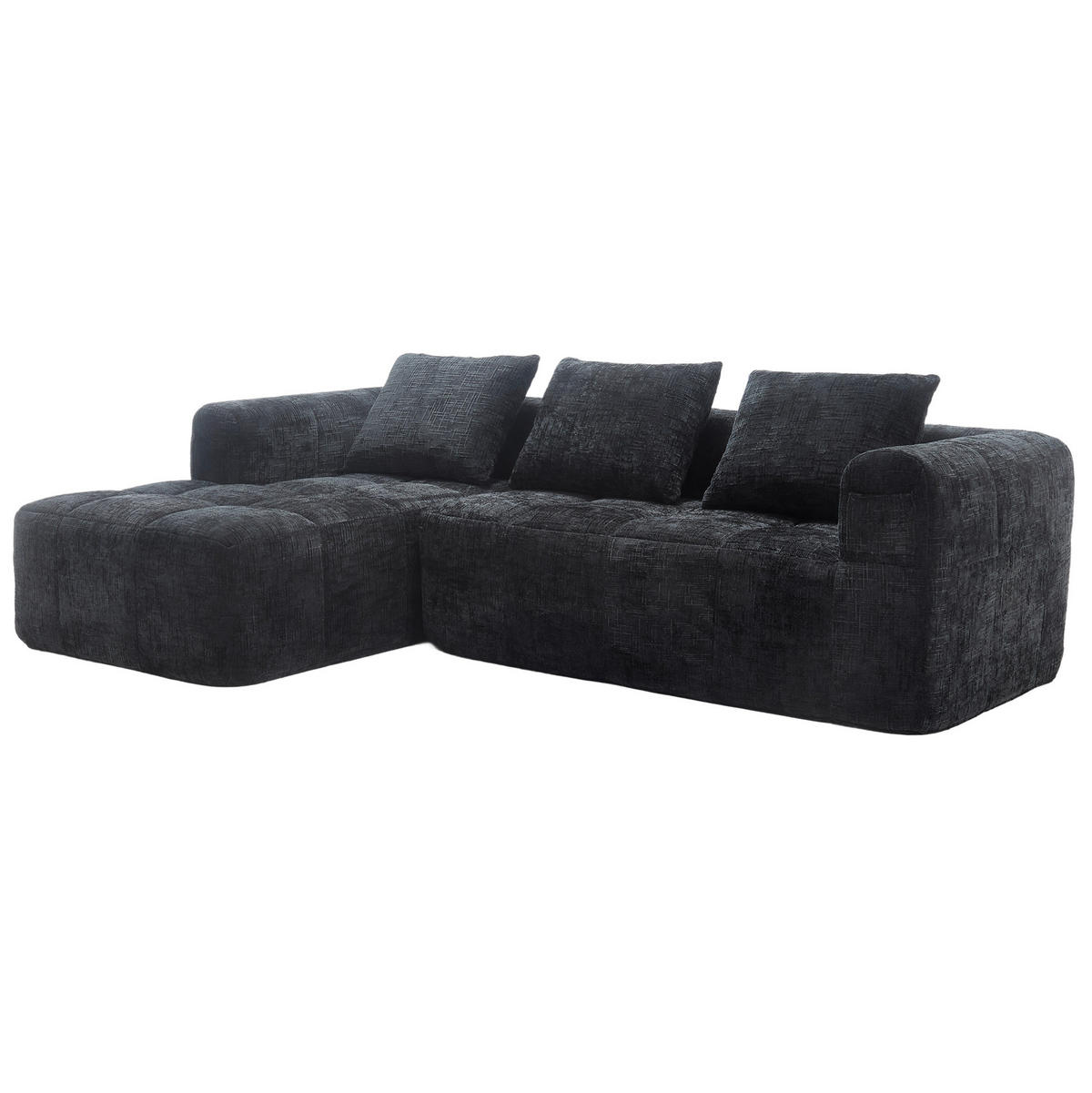 SOFA mit Chaiselongue 250 x 158 cm Chenille Black - Schwarz, Textil (158/250cm) - Meubliv
