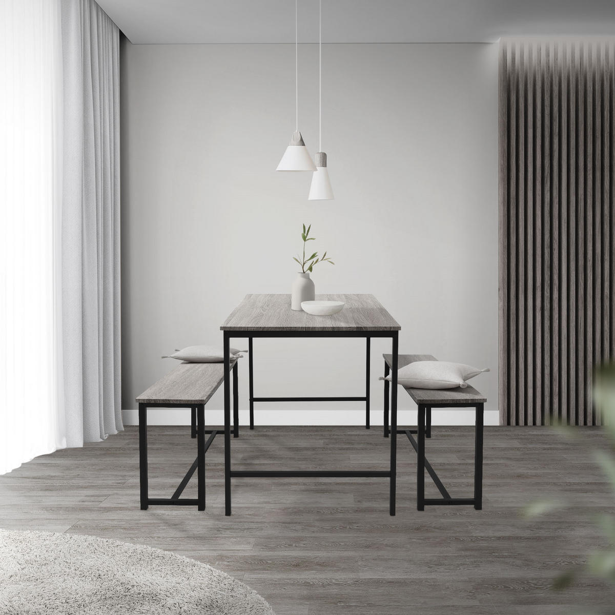 ESSTISCH Set 3-teilig - Grau, Holzwerkstoff (107/75/67cm) - ML-DESIGN