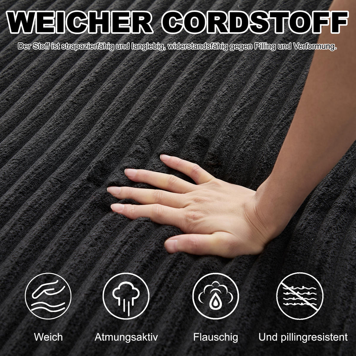SCHLAFSOFA, Cord mit modularer Fußstütze, als Sofa & Bett, 243/194/53 cm, Schwarz - Schwarz, Textil (243/53/194cm) - Redom