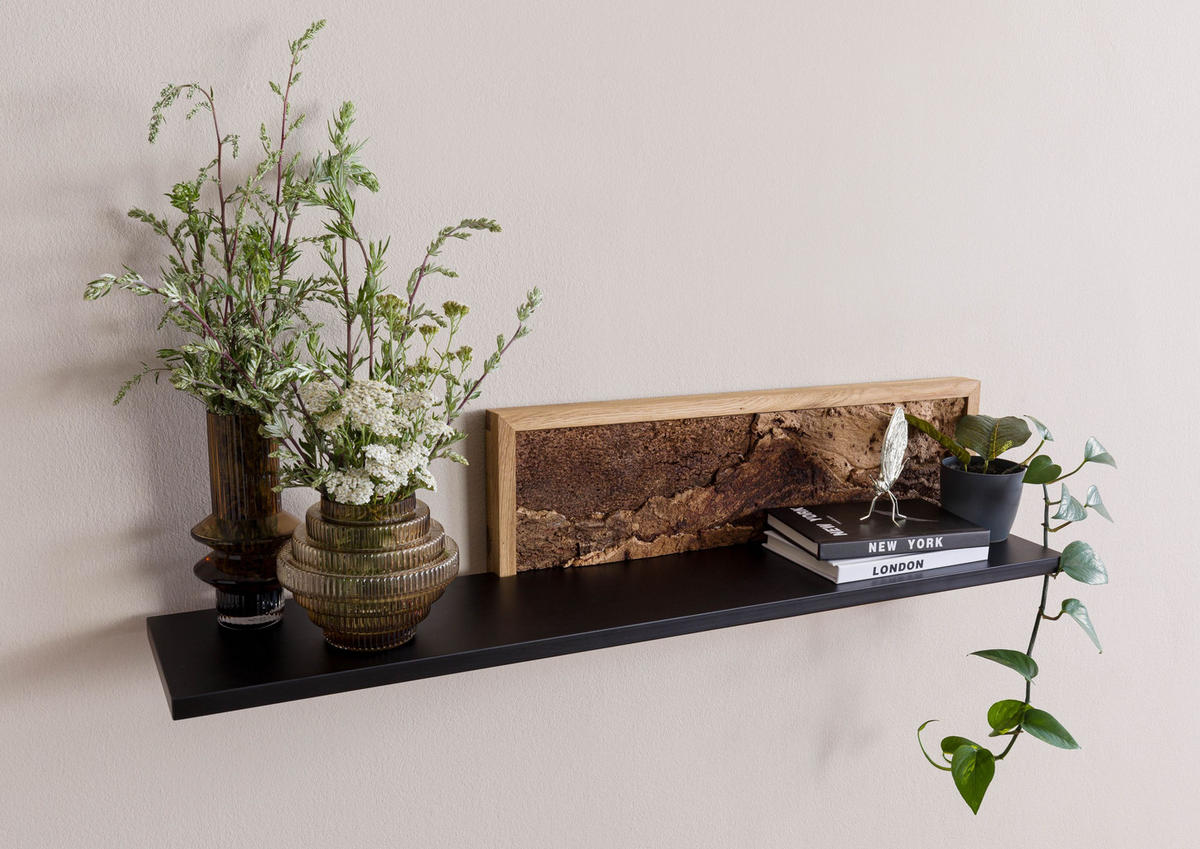 WANDREGAL 113x23x28 schwarz / natur geölt LINDAU #105 - Schwarz, Holz (113/28/23cm) - Massivmoebel24