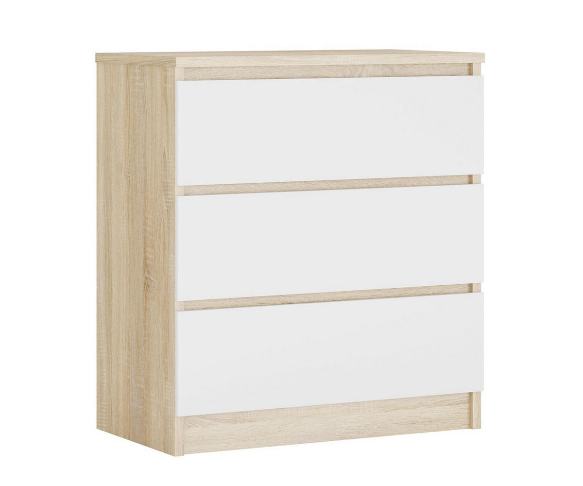 KOMMODE 3 Schubladen, Farbe: Sonoma-Eiche / Mattweiß, 78 x 70 x 39 cm - Weiß/Sonoma Eiche, Holzwerkstoff (70/78/39cm) - 3XE LIVING