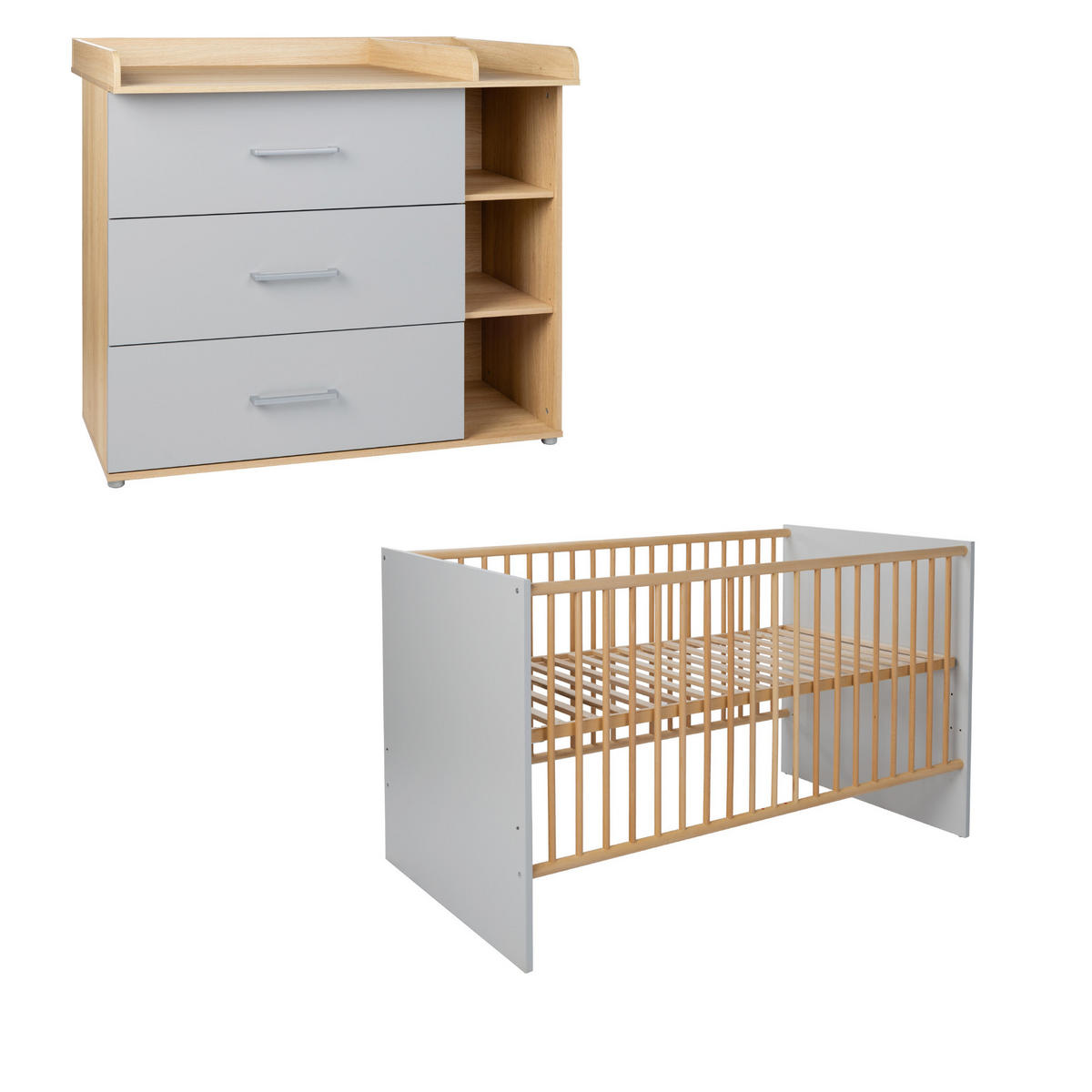 BABYZIMMER SET Elina 2-tlg. - Eichefarben/Silberfarben, Holzwerkstoff/Kunststoff (1/1/1cm) - arthur berndt