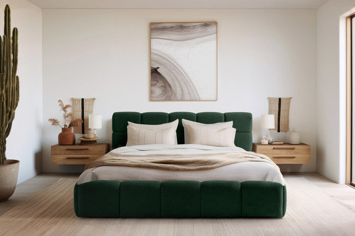 POLSTERBETT AERI 140/160/180/200 mit Rahmen und Bettkasten, dunkelgrün - Dunkelgrün, Holz/Holzwerkstoff (160/200cm) - KONSIMO®