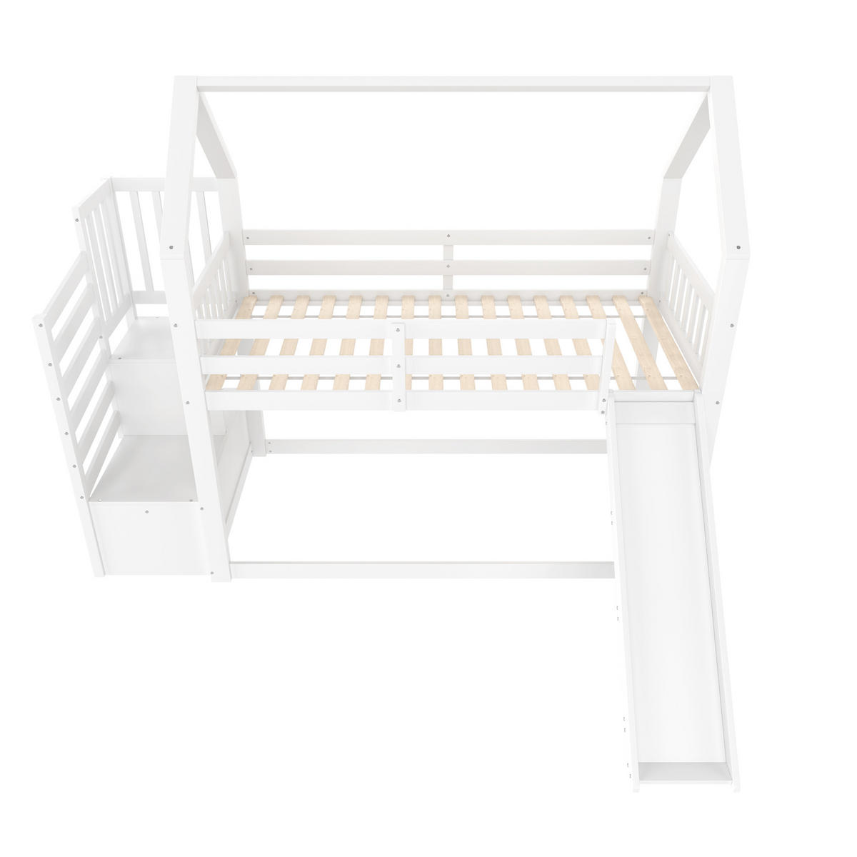 ETAGENBETT 90/200 cm Weiß mit Stauraumtreppe und Rutsche - Weiß, Holz (90/200cm) - OKWISH