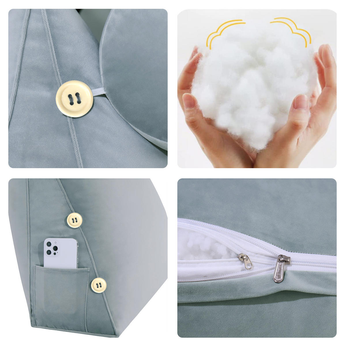 KEILKISSEN mit Nackenrolle Samtlook Grau 60 cm - Grau, Textil (50/60cm) - Vercart