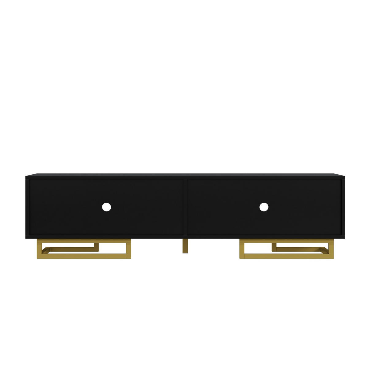 LOWBOARD 160/38/44,5 cm aus Spanplatte mit strukturierten Fronten und goldfarbenen Metallfüßen Schwarz - Schwarz, Holzwerkstoff (160/44.5/38cm) - Modenvie