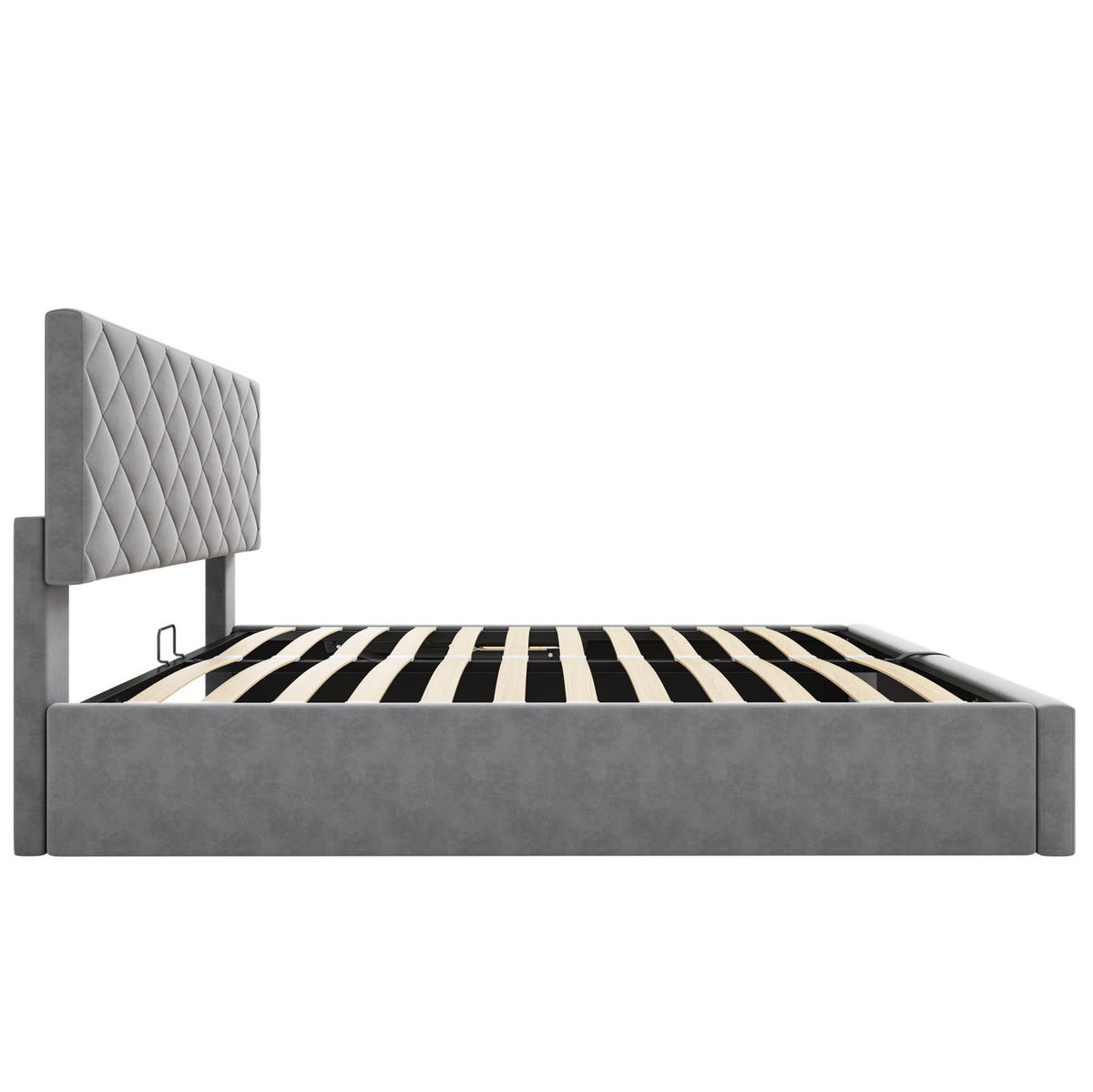 POLSTERBETT 140/200 cm grau aus Samt mit Stauraum - Grau, Textil (140/200cm) - OKMYHOME