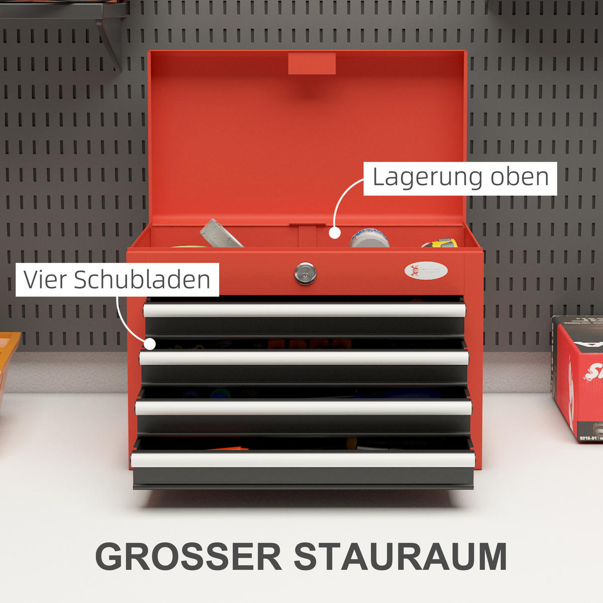 WERKZEUGKOFFER - Rot, Metall (24.5/32.5/45cm) - DURHAND