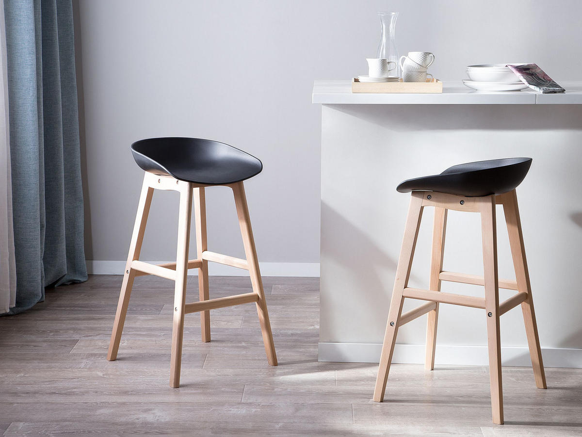 BARSTUHL 2er-Set Kunststoff Schwarz Micco - Schwarz, Holz/Kunststoff (42/85/46cm) - Beliani