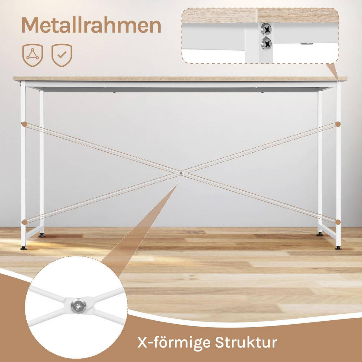 SCHREIBTISCH 100x50x75 cm, Helle Eiche - Eichefarben, Holzwerkstoff/Metall (50/100/75cm) - Woltu
