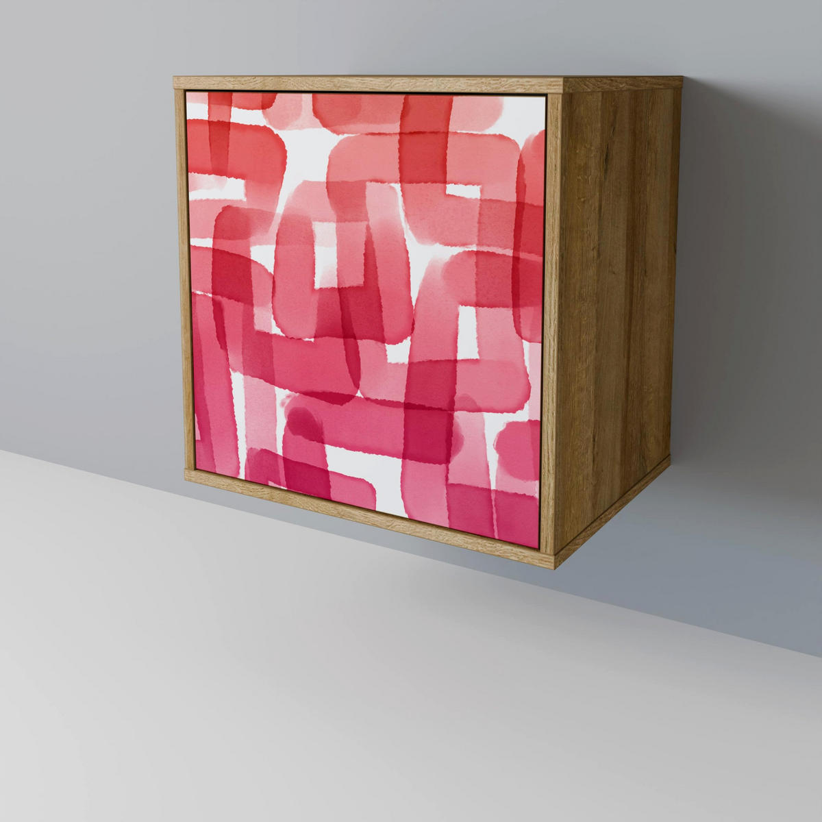 SIDEBOARD KALEIDOSCOPIC CUBISM, Eichefarben, 57,5x42x67,5 cm, Schwarze Metall-Rahmenfüße - Eichefarben/Multicolor, Holzwerkstoff/Metall (57.5/67.5/42cm) - SpaceRebels