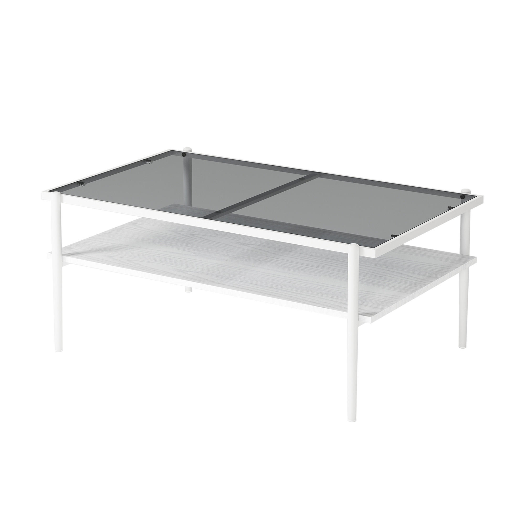 COUCHTISCH DE-37414 rechteckig mit Glasplatte und Metallbeinen Weiß - Weiß/Grau, Holzwerkstoff (97.5/61.5/45cm) - ComfortXL
