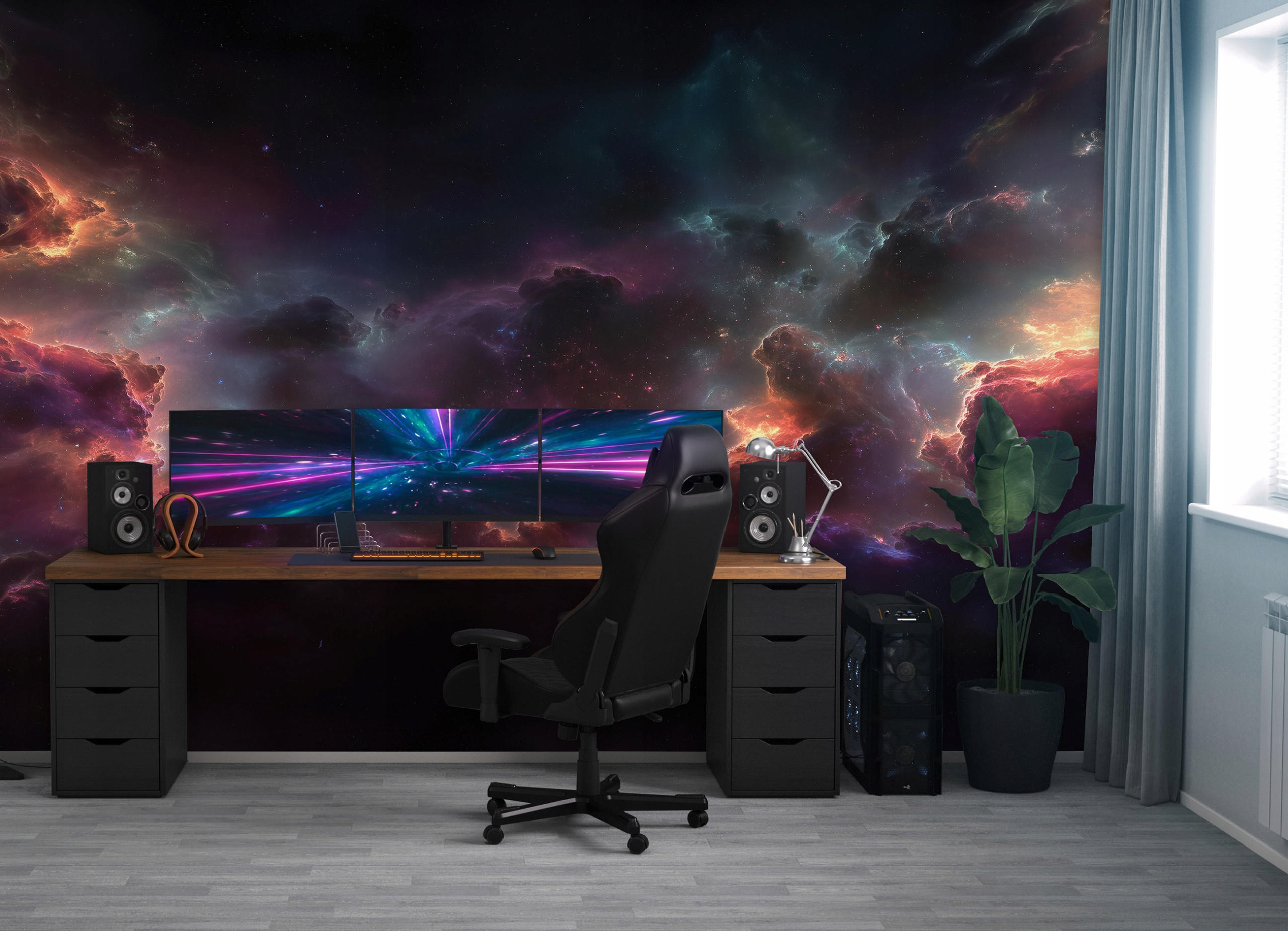 FOTOTAPETE Wolken Kosmos Schwarz 350x250 cm - Multicolor, Papier (350/250cm) - Wallarena