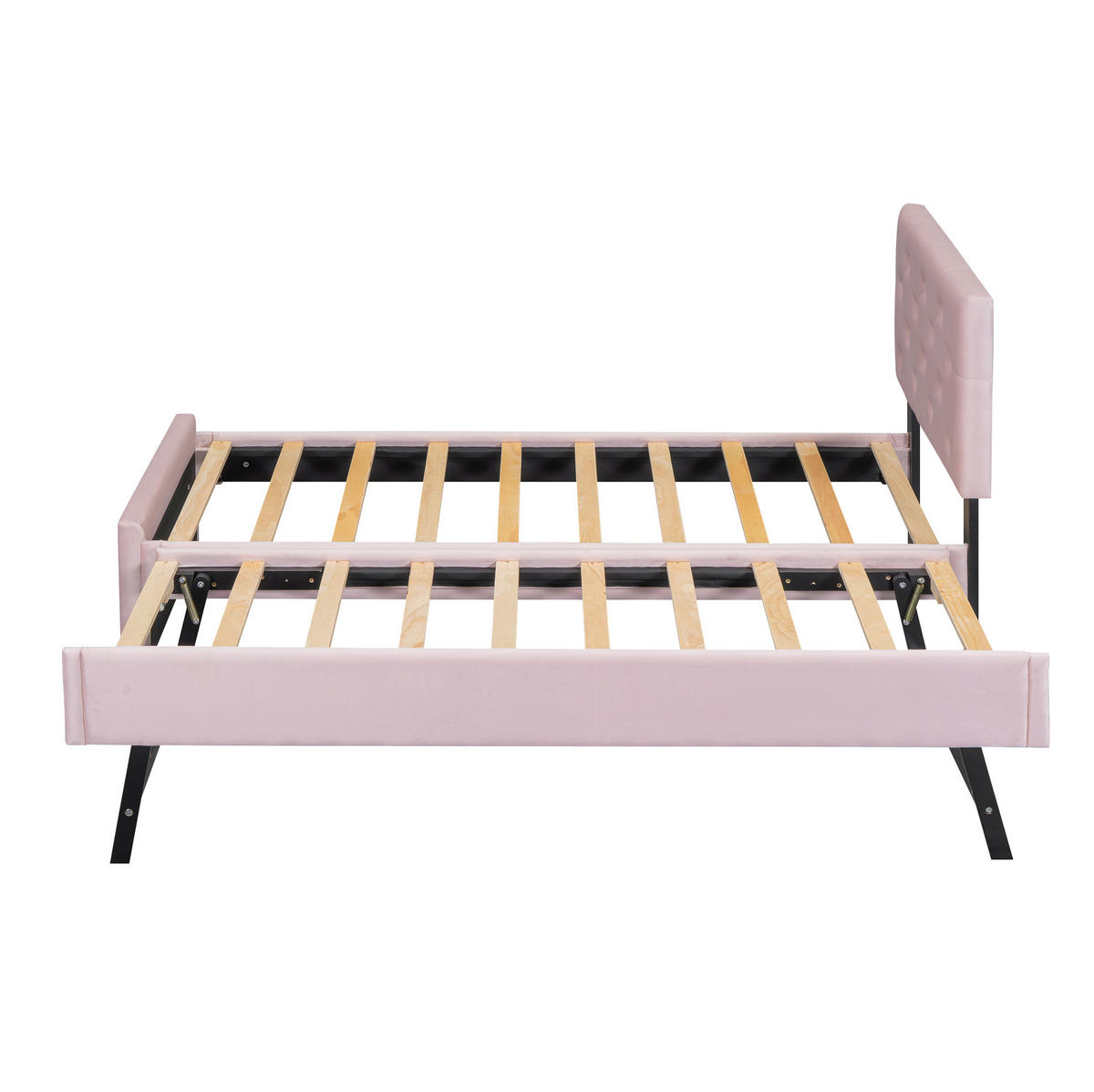 POLSTERBETT 90/200 cm Rosa mit Rollbett und Lattenrost, Samt - Pink, Textil (90/200cm) - MIVRAY