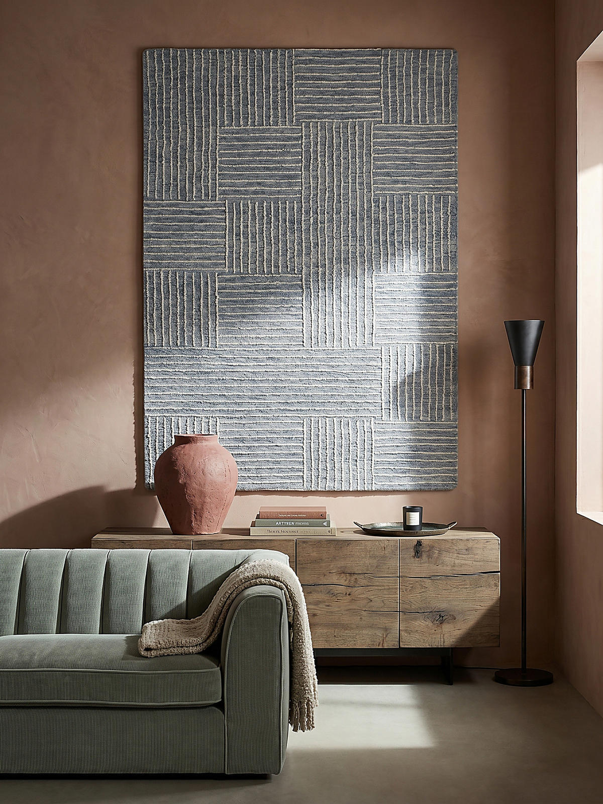 WOLLTEPPICH LEA, mit Schachbrettmuster, Blau, 80 x 150 cm - Blau, Textil (150/80cm) - KADIMA DESIGN