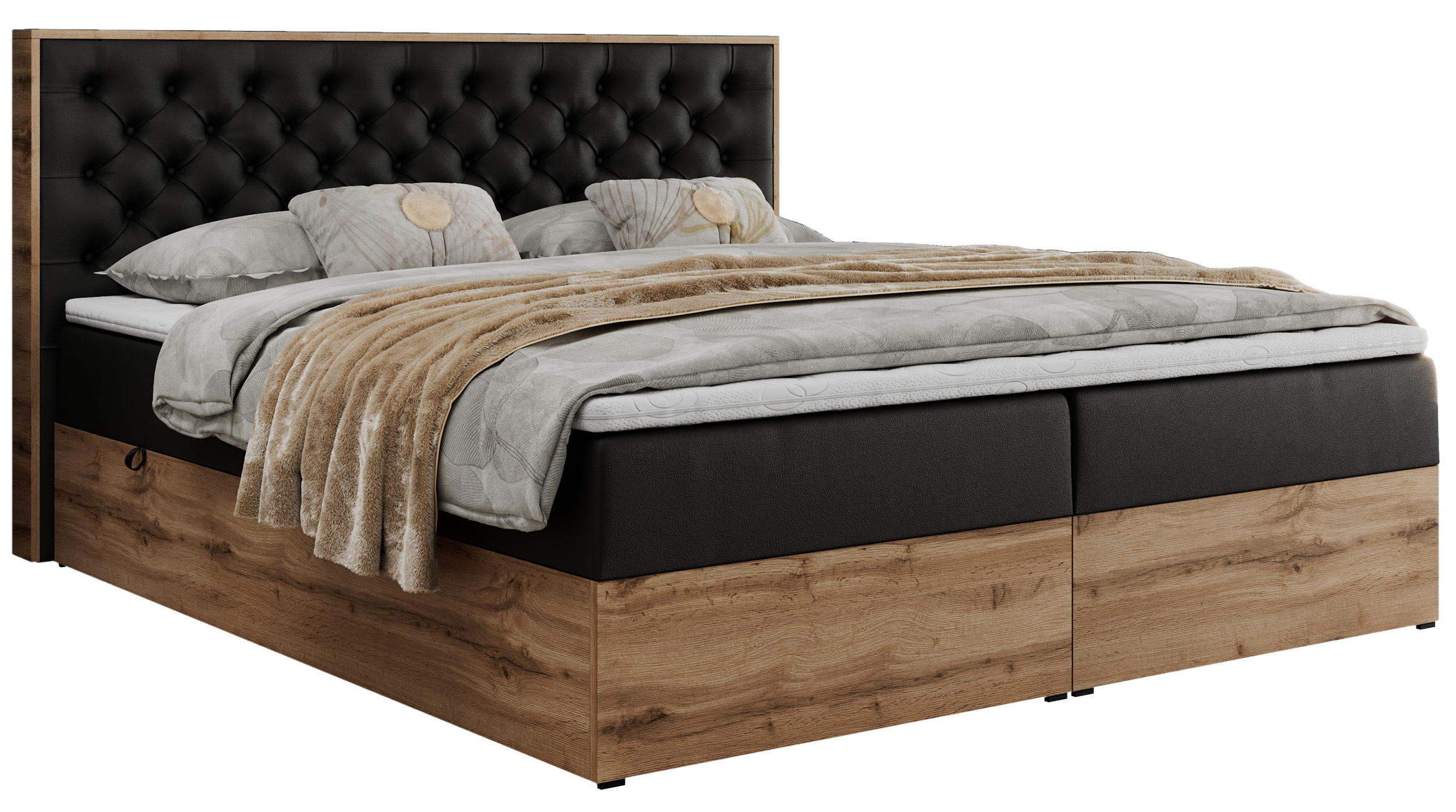 BOXBETT ALBERO 3 - 200/200 Schwarz Kunstleder - H3 - Schwarz, Holz/Textil (200/200cm) - MKS