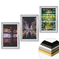 WANDBILDER 3er Set - 40x60 cm Silberner Rahmen - Neonlichter am Fluss bei Nacht - Silberfarben, Kunststoff (40/60cm) - ArtPrintCave