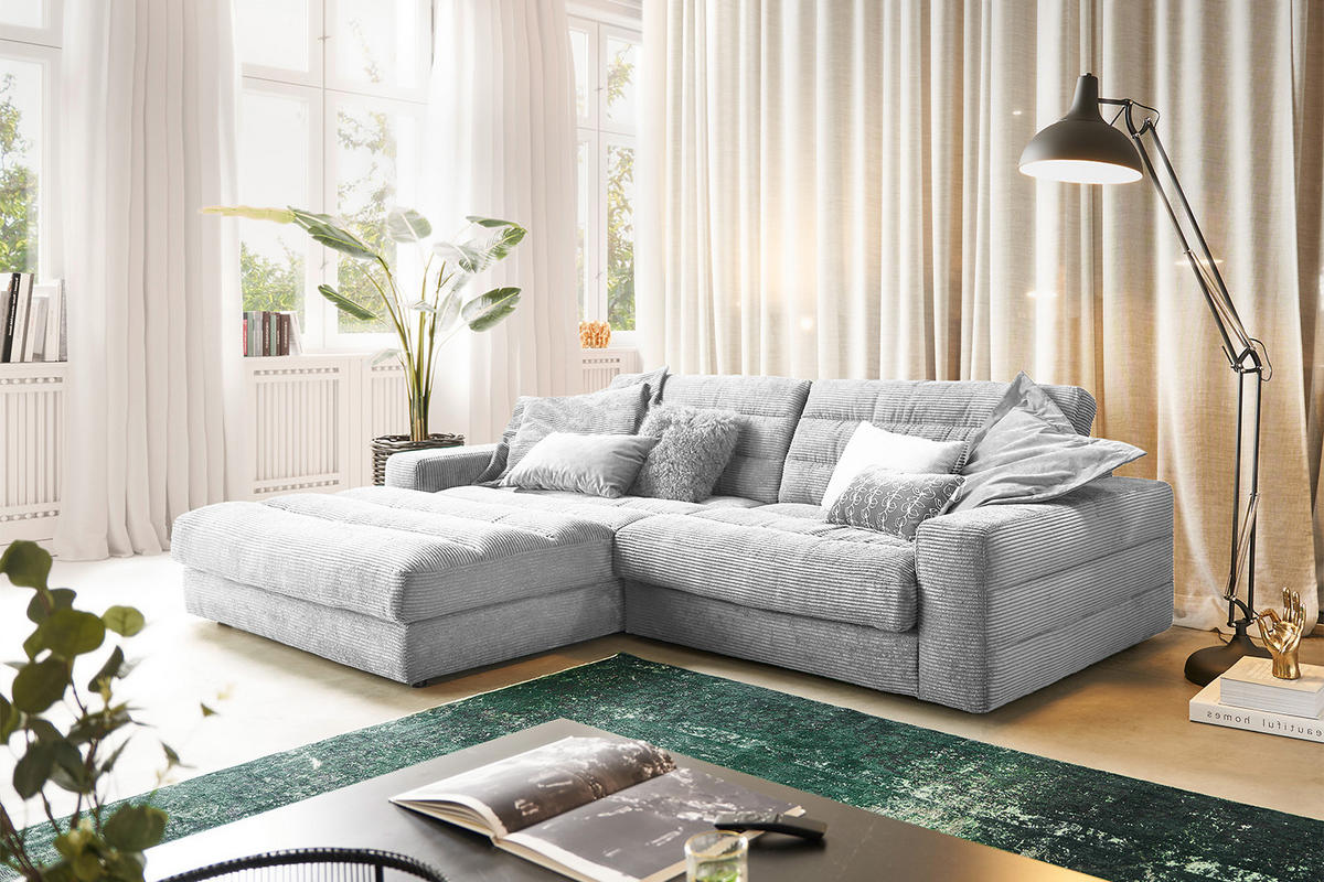 ECKSOFA LANA SOFA Hellgrau Cord - Hellgrau/Schwarz, Textil (296/205cm) - KAWOLA