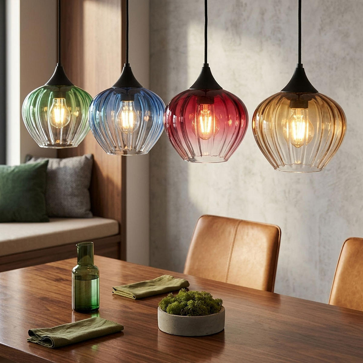 LED HÄNGELEUCHTE Glas bunt Schwarz - Schwarz, Glas (111/18/120cm) - Globo Lighting