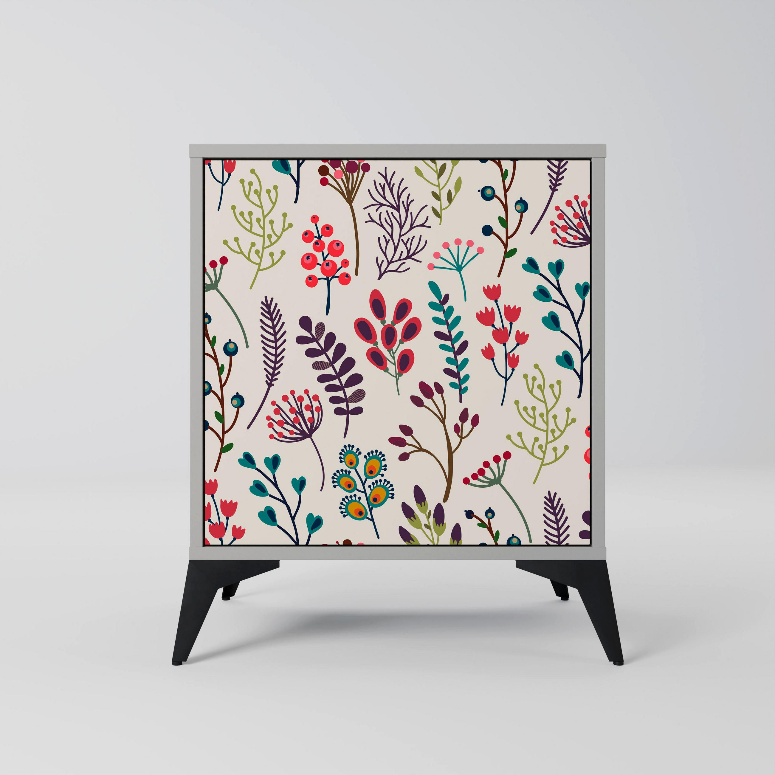 SIDEBOARD AUTUMN SUNDRIES, Grau, 57,5x42x70,5 cm, Schwarze Metall-Sternfüße - Multicolor/Schwarz, Holzwerkstoff/Metall (57.5/70.5/42cm) - SpaceRebels