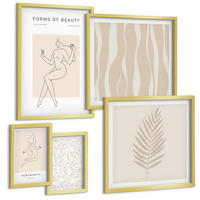 BILDER SET 5er Set - 50x50 cm & 20x30 cm & 40x60 cm Goldrahmen - Minimalistische Pflanzenmotive - Goldfarben, Kunststoff (40/60cm) - TULUP