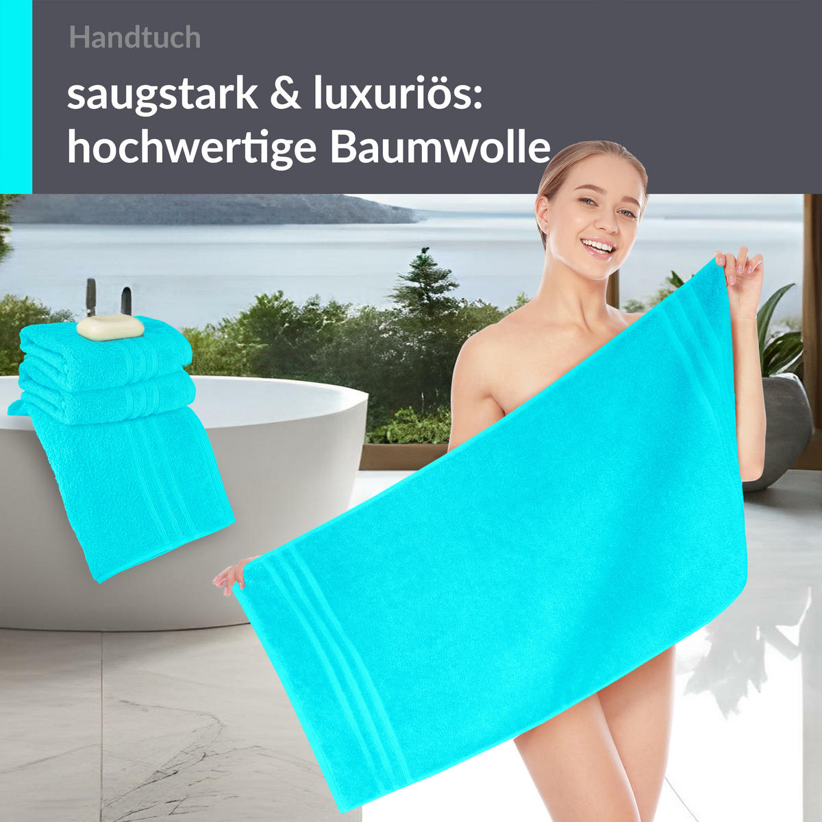 HANDTUCH 50x100 cm London Lagunen Türkis 4er Set - Türkis, Textil (50/100cm) - Lashuma