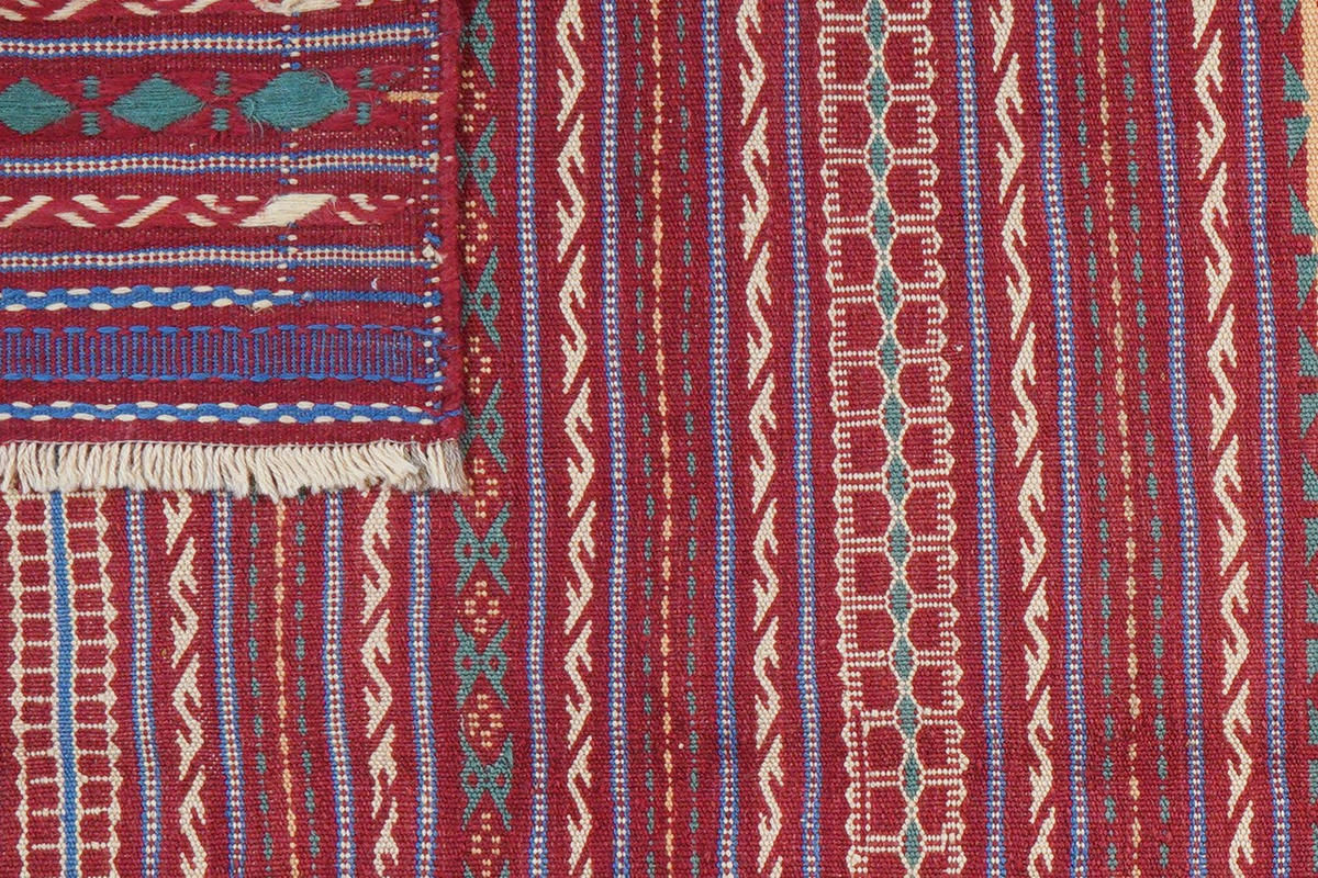 KELIM-TEPPICH handgewebt Kordi Rot, Violett 243/167 cm Schurwolle - Rot/Violett, Textil (167/243cm) - Looma