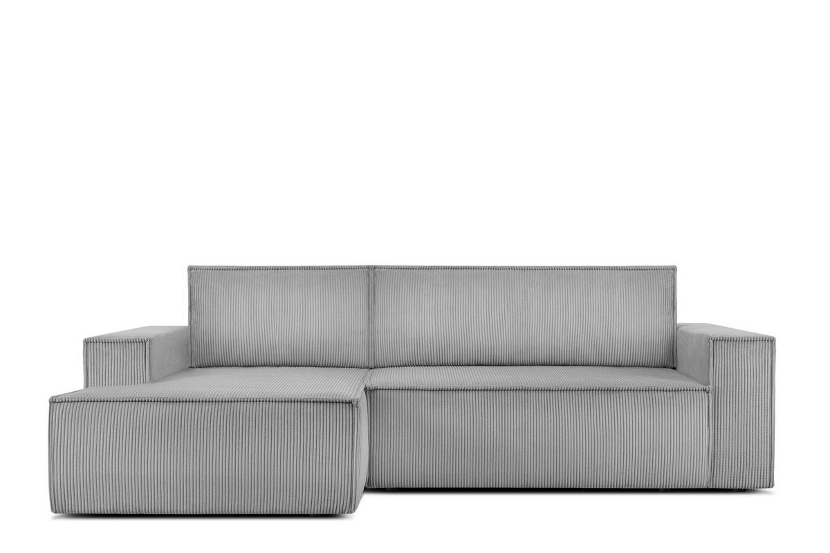 ECKSCHLAFSOFA-LINKS NAPI in Pet Friendly Cord-Stoff, hellgrau - Hellgrau/Schwarz, Textil (262/148cm) - KONSIMO®