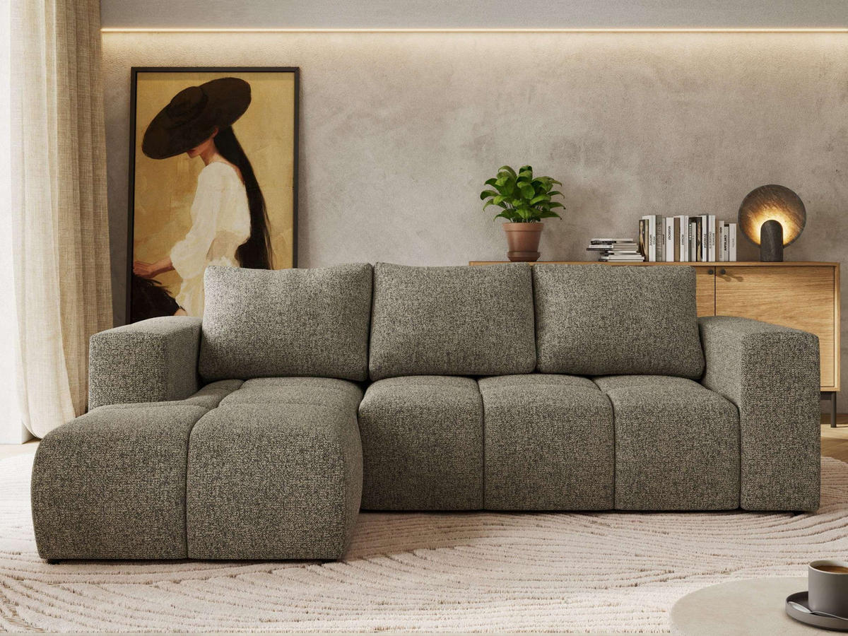ROHOVÁ SEDAČKA MONIVA L - Šedá Strukturovaná látka - Levá Strana - šedá/černá, textil/plast (164/266cm) - MKS