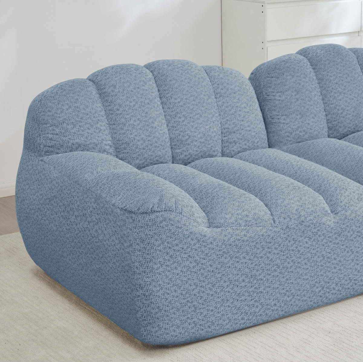 MODULARES 3-Sitzer-Sofa aus granuliertem Fleece mit ergonomischer Form Blau - Blau, Textil (104/79/288cm) - Modenvie