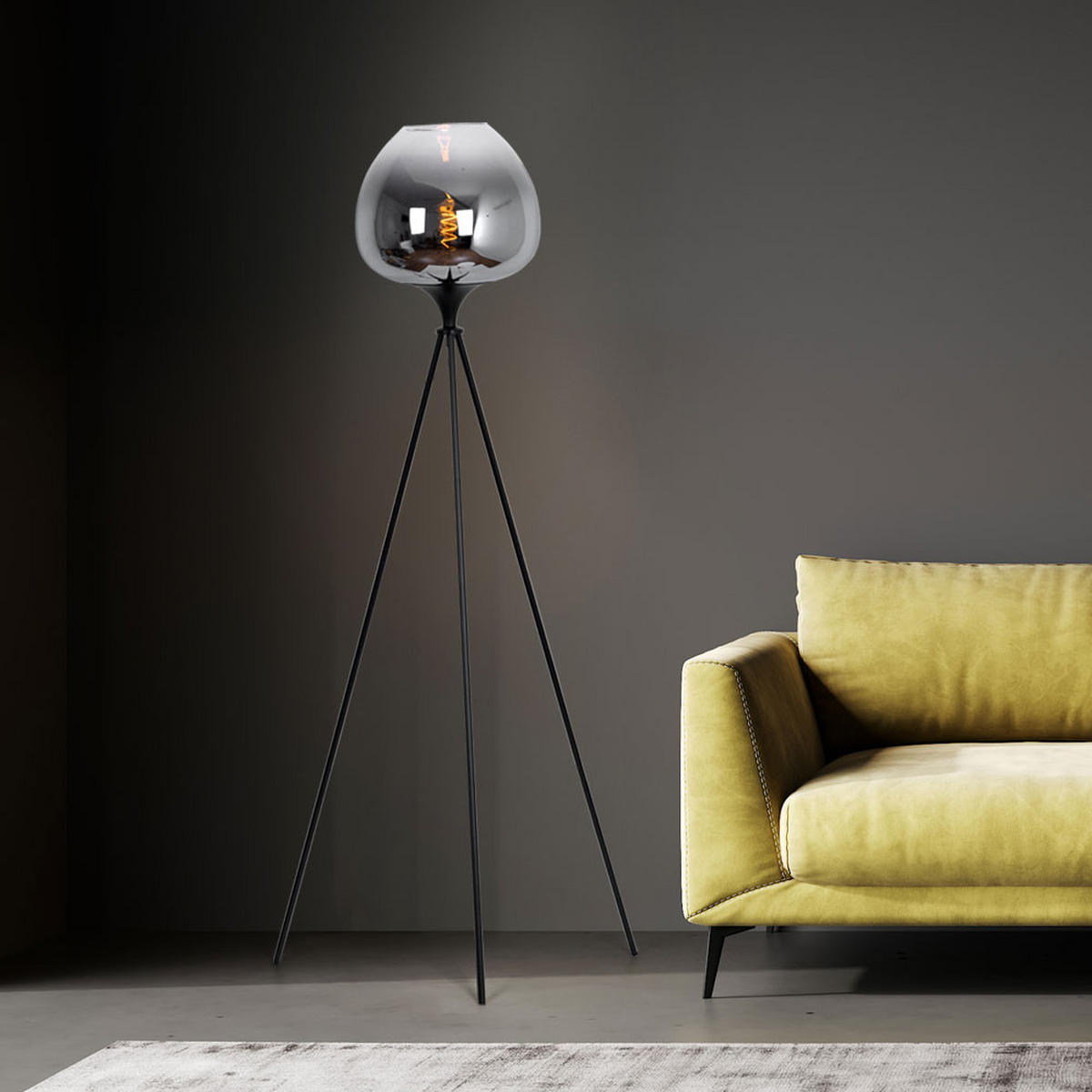 LED STEHLEUCHTE Metall Schwarz - Schwarz, Glas (65/65/145cm) - Globo Lighting