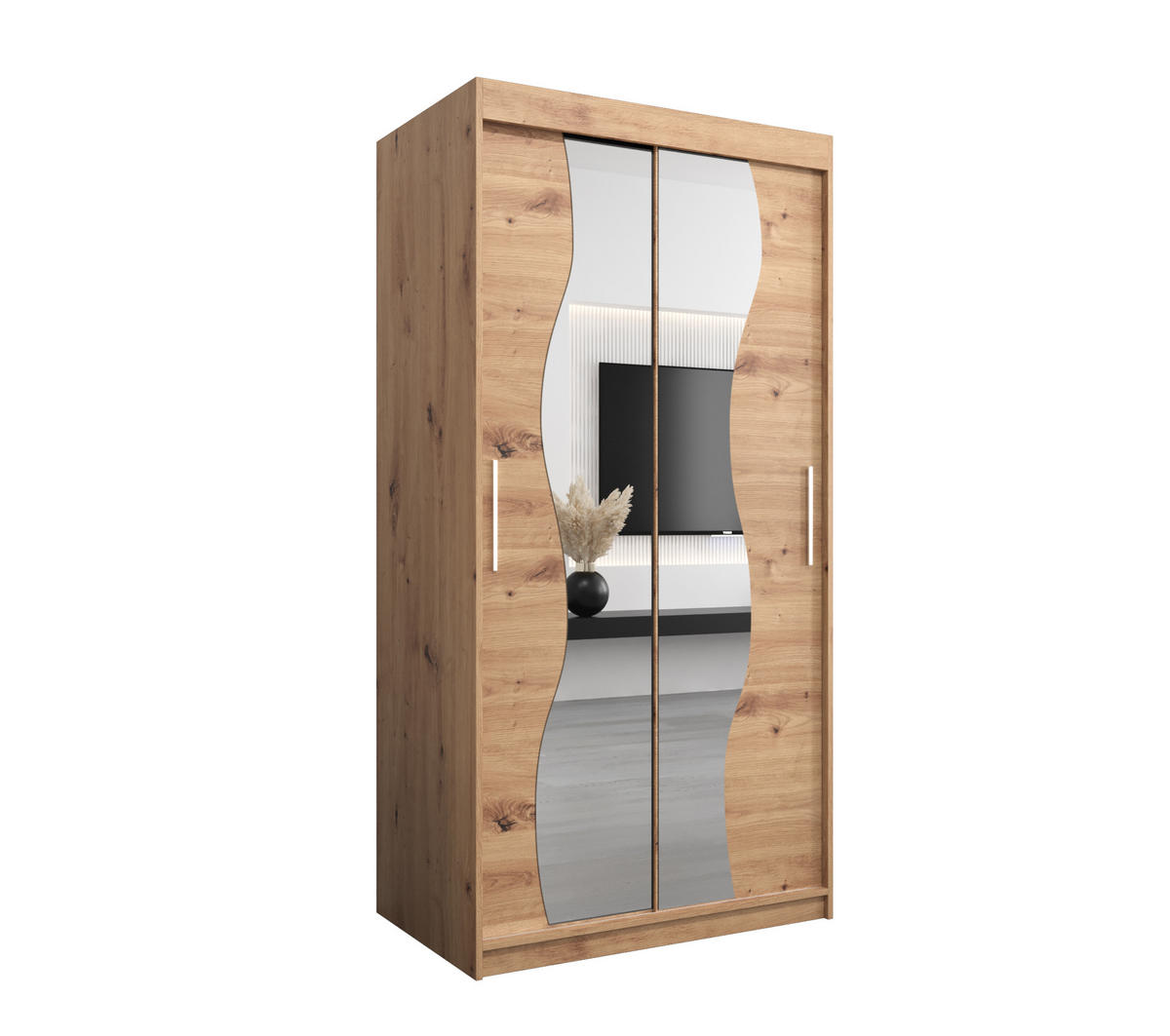 SCHWEBETÜRENSCHRANK 200/100/62 2-türig - Silberfarben/Eiche Artisan, Holz/Kunststoff (100/200/62cm) - MÖBEL KRYSPOL