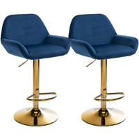BARHOCKER 2er Set Prag Gold Samt blau - Blau/Goldfarben, Textil/Metall (51/109/52cm) - TPFLiving