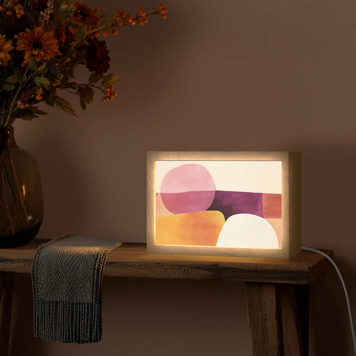 NÁSTĚNNÁ LAMPA Tvary - abstraktní - barevné 30x20 cm - růžová, kompozitní dřevo (30/20/8cm) - OnlyWow