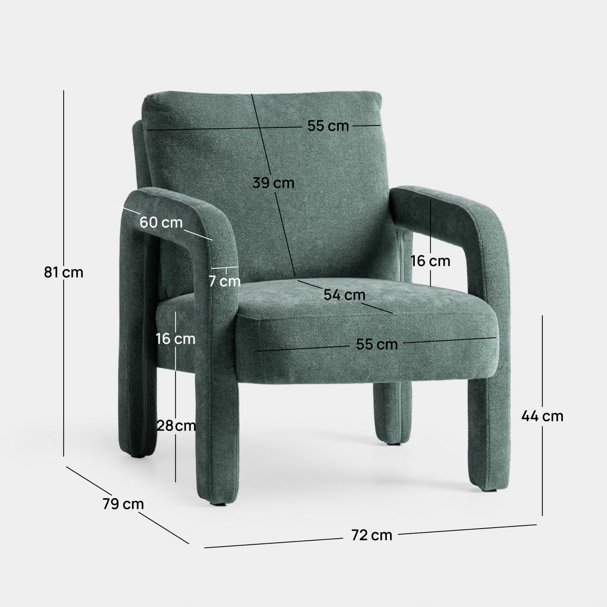 LESESESSEL Runa Grün 72 cm x 81 cm - Grün, Textil (72/81/79cm) - Klast Home