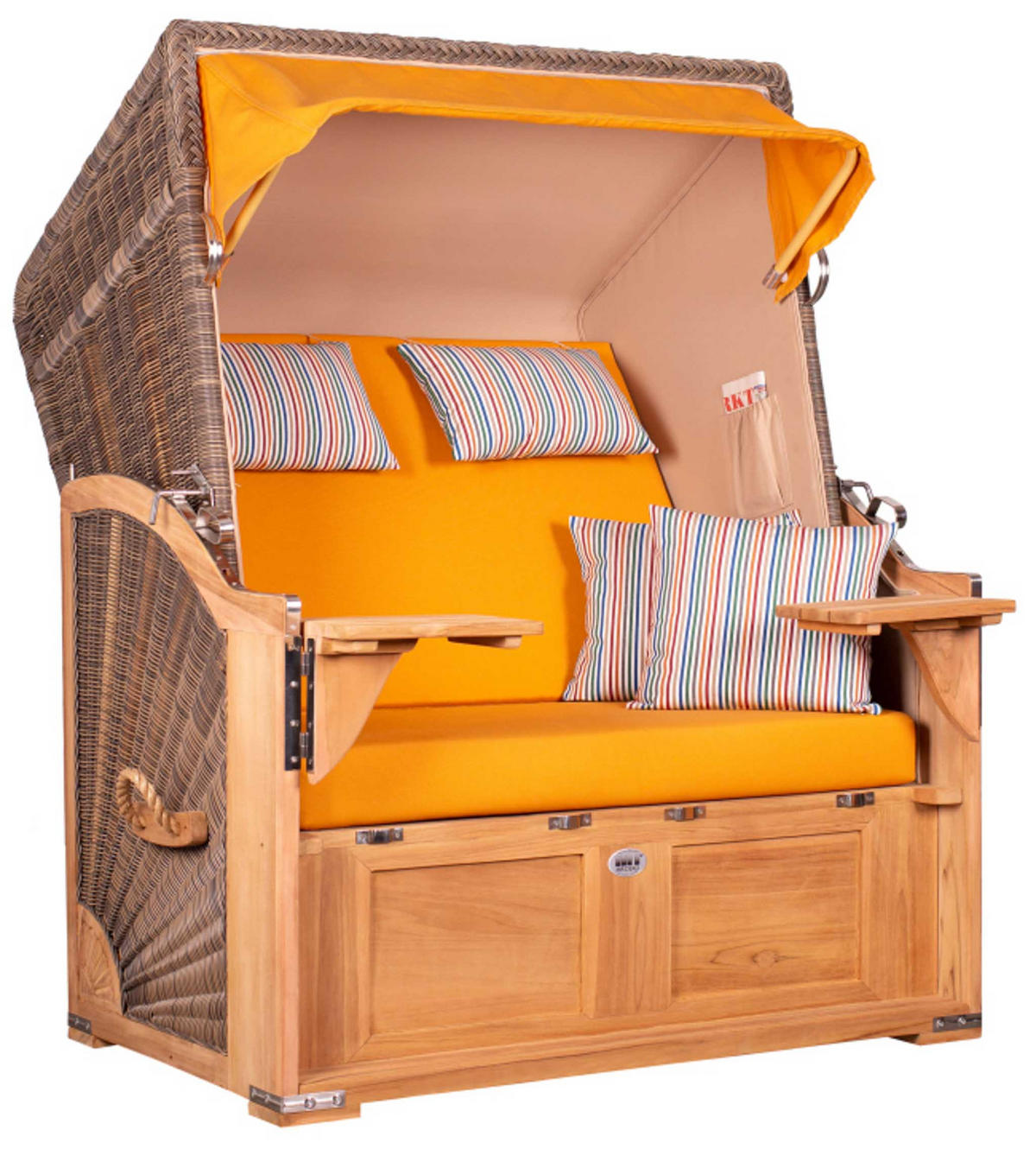 STRANDKORB SEEBLICK 2 Sitzer Teak - Gelb/Braun, Metall (125/170/80cm) - Mr. Deko