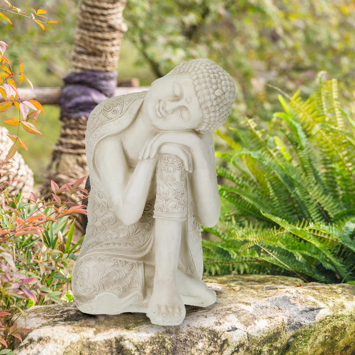 BUDDHA-FIGUR - Creme, Kunststoff (40.5/61/38cm) - Relaxdays