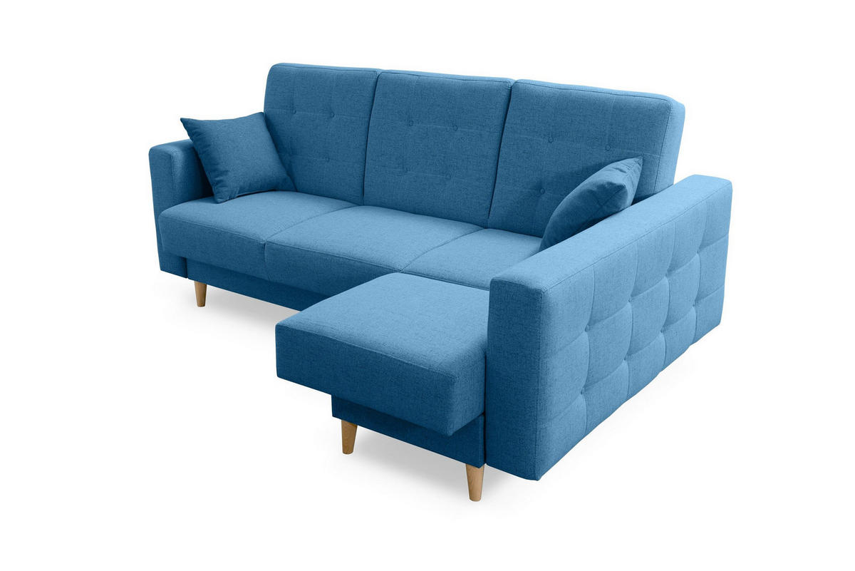 ECKSCHLAFSOFA HILTON Strukturstoff - Blau, Textil (225/158cm) - Robin