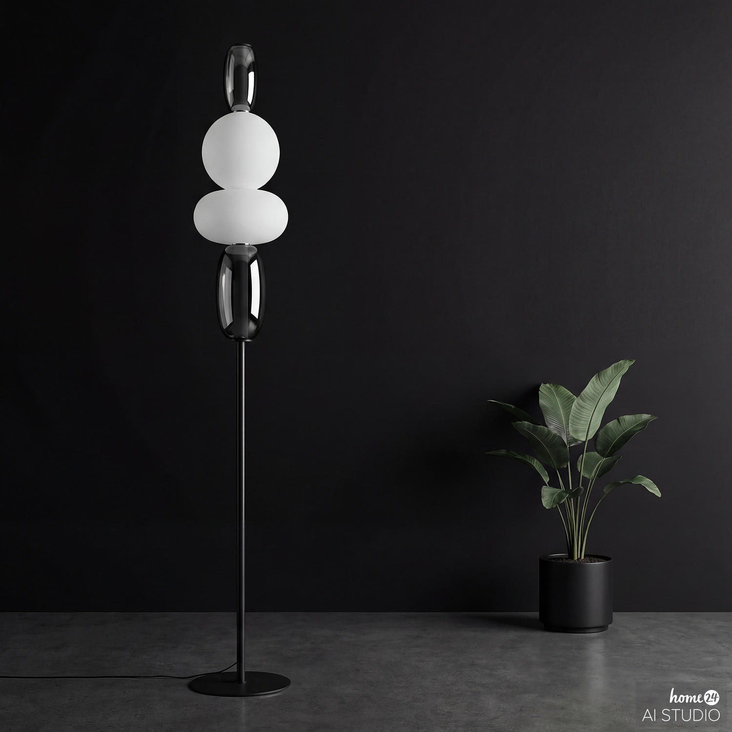 STEHLEUCHTE - Glas / Eisen - Schwarz/Weiß, Glas/Metall (25/25/160cm) - home24